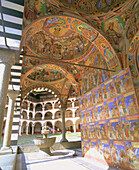 Mural paintings at interior, Rila Monastery. Bulgaria