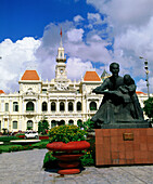 Ho Chi Minh statue and City Hall building. Ho Chi Minh City. Vietnam