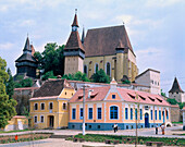 Saxon fortified church of Biertan and village, near Sighisoara. Transylvania. Romania