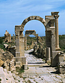 Arches of Trajan and Tiberius, Roman ruins of Leptis Magna. Libya