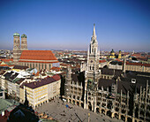 City Hall, cathedral and Marienplatz. Munich. Germany