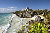 El Castillo bldg. Maya Ruins of Tulum. Mayan Riviera. Quintana Roo. Mexico.