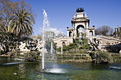 Pond and waterjets at Ciutadella park, Barcelona. Catalonia, Spain (Feb. 2007)
