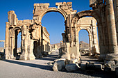 Triumphal arch and main street. Greco-Roman city. Palmyra. Syria