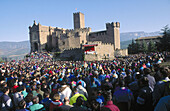 Celebrating an open-air mass. Javier castle. Navarra. Spain.