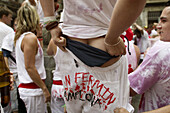 Showing backside in the Chupinazo . the opening ceremony of the San Fermin Festival. Pamplona. Navarre, Spain