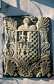 Coat of arms in a façade. Zugarramurdi. Navarra. Spain.