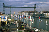 Sailboats race. Puente de Bizkaia, suspension bridge. Portugalete. Biscay, Euskadi, Spain