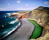 El Golfo green Lagoon. Volcanic beaches. Parque Nacional de Timanfaya. Lanzarote. Canary Islands. Spain