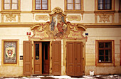 Ornated entrance to house. Prague. Czech Republic