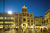 Piazza (square) San Marco. The Torre (tower) dell Orologio. Venice. Italy