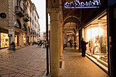 Arcades in Via (street) Roma. Montova. Lombardy, Italy