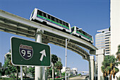 Miami metrorail and interstate 95 sign. Florida. USA