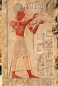 Close up on a queen Hatchepsout Red Chapel frescoes. Karnak temple. Luxor. Egypt