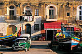 Marsaxlokk fishermen harbour, main quay. Malta