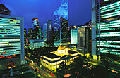 Elevated view on the Governement building, China Bank and Hong Kong & Shangai bank at night. Central.Hong Kong. China