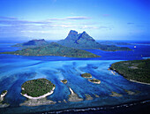 Aerial view of Bora Bora island and lagoon. French Polynesia