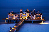 Seebrücke at dusk, Sellin, Ruegen, Mecklenburg-Vorpommern, Usedom, Germany