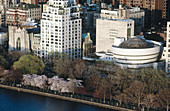 Aerial of Guggenheim Museum. Architect Frank Lloyd Wright. Manhattan. New York. USA.