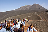 Tourists in top of Etna Volcano. Sicily. Italy