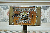 Sign: Holy Masses for the Deceased . San Marco piazza (square). Venice. Italy