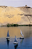 Aswan. Feluccas on river Nile. Nubia. Egypt