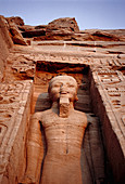 Statue of Ramesses II. Nefertari (Ramses II wife) Temple on Lake Nasser bank. Abu Simbel. Nubia. Egypt