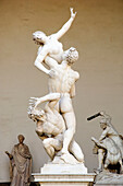 Giambolognas statue of Rape of the Sabines at Loggia dei Lanzi, Florence, Italy