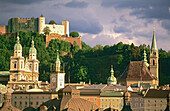 Overview at dusk on the Cathedral and roofs of the old town. Salzburg . Austria