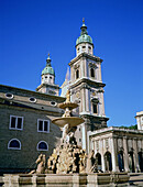 Cathedral and fountain. Residenzplatz. Salzburg. Austria