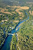 Aerial of Provence canal from river Durance near Manosque. Alpes de Haute-Provence, Provence, France