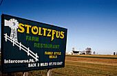 Farm and restaurant sign, Bird-in-Hand. Lancaster County, Pennsylvania. USA