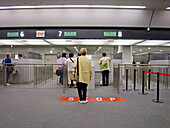 Immigration booths at Narita airport, Tokyo. Japan