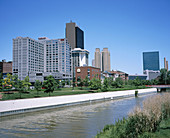 Skyline of Toledo and Maumee River in foreground. Ohio. USA