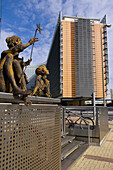 Belgium, Brussels. Berlaymont building and UNICEF statue
