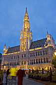 Grand Place, city hall and hotel de ville at dusk. Brussels. Belgium