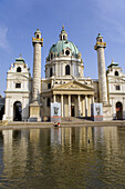 Europe, Austria, Vienna, Karlsplatz, Karlskirche reflection
