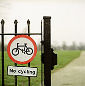 No cycling sign. Hyde Park, London. England, UK