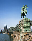 North-Westphalia, Cologne, (Germany). Equestrian statues of Hohenzollern kings and emperors adorn the Hohenzollern Bridge.