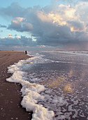 Beach, sand, salt water, tide, woman, St.Peter-Ording, the mud flats National Park, the North Sea, Schleswig-Holstein, Germany.