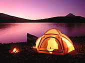 Outdoor camping, Twilight Lake of the Woods. Mount McLoughlin. Southern Oregon. USA.