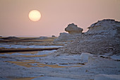 Sunrise. The White Desert near Farafra Oasis. Egypt