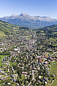 Aerial photography from a plane over Megeve (winter and summer resort) and surroundings. Haute Savoie (74). France