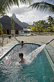Hotel Intercontinental and spa, located on an islet (motu). Bora Bora island. French Polynesia.