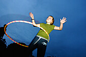 ildhood, Children, Color, Colour, Contemporary, Dusk, Exterior, Facial expression, Facial expressions, Female, Fun, Girl, Girls, Grin, Grinning, Horizontal, Hula hoop, Hula hoops, Hula-hoop, Hula-hoop