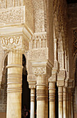 Detail of columns at the Courtyard of the Lions, Alhambra. Granada. Spain