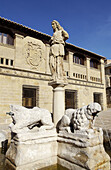 Fountain of the lions in front of the Antigua Carnicería built 17th century. Baeza. Jaén province. Spain