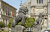 Statues of lions at square in front of the Palacio de las Cadenas and Iglesia del Salvador. Úbeda. Jaén province. Spain