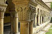 Capitals at cloister of Romanesque collegiate church. Santillana del Mar. Cantabria, Spain