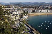 Port and Bahía de la Concha. View from Monte Urgull. San Sebastian (Donostia). Guipuzcoa. Basque Country. Spain